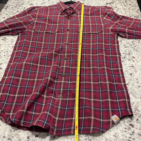 Carhartt Red Plaid Button Down Shirt Size Medium Relaxed Fit Cotton 2 Pocket - Picture 11 of 13